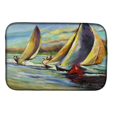 Caroline's Treasures Knost Regatta Pass Christian Sailboats Dish Drying Mat