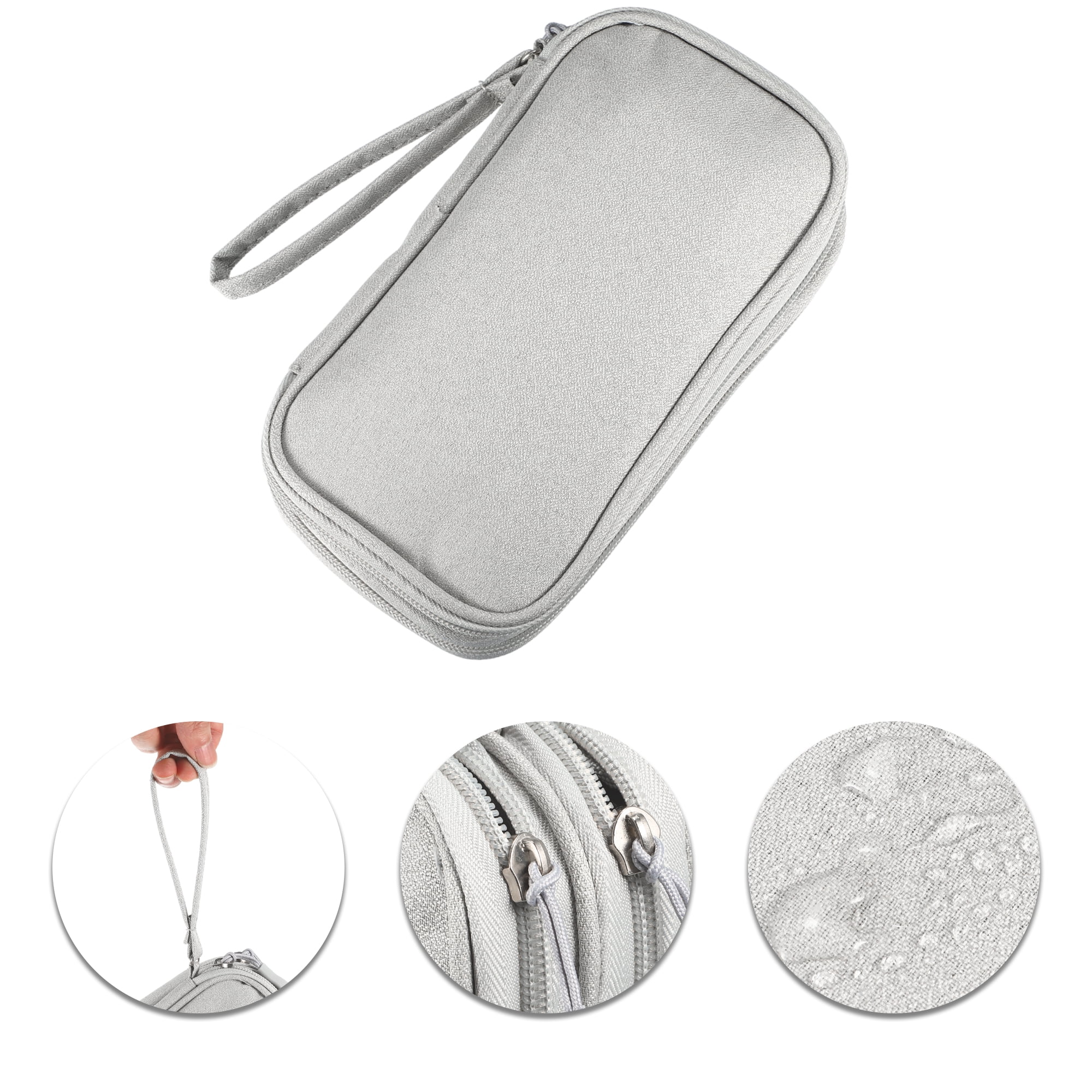 Unique Bargains Electronic Organizer Cable Double Layers Portable Pouch Gray Small