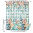 thumbnail image 2 of Summer Beach Shower Curtains for Bathroom, Ocean Colorful Coral Shell Seaweed Starfish Green Plaid Washable Fabric Shower Curtain with Hooks Waterproof Bathroom Decor Sets, 36 x 78 Inches, 2 of 9