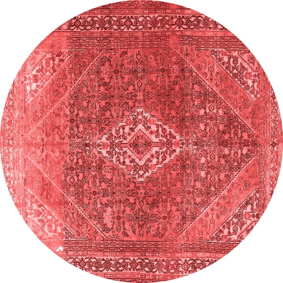 Ahgly Company Indoor Round Medallion Red Traditional Area Rugs, 3' Round