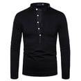 thumbnail image 2 of IROINNID Savings Button Up Shirts for Men Solid Deep V Stand Neck Long Sleeve Button T-shirt Tops Blouse,Black, 2 of 4