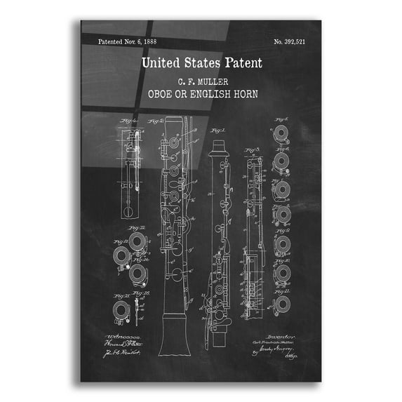 Epic Art 'Oboe Blueprint Patent Chalkboard,' Acrylic Glass Wall Art, 16"x24"