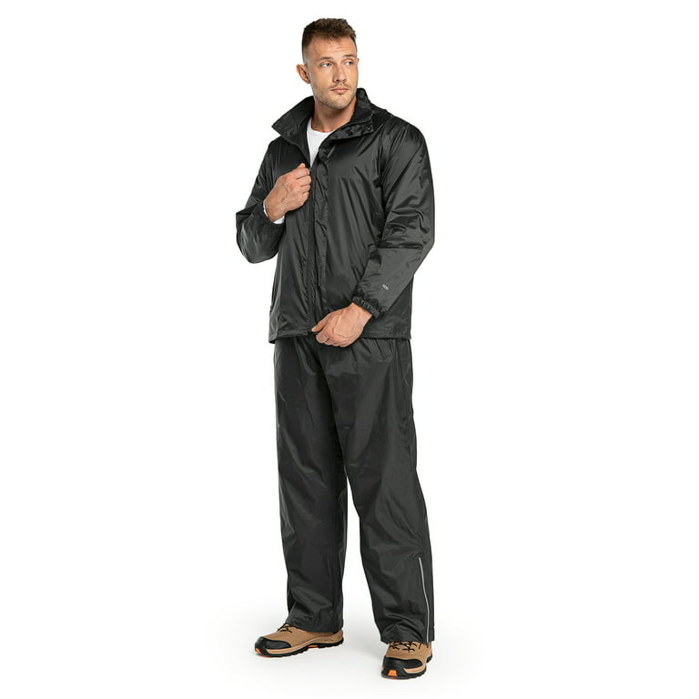 33,000ft Mens Rain Suit with Hideaway Hood Waterproof Rain Gear Black  Medium (Jackets and Pants) 