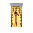 thumbnail image 1 of Ethnic Bedding Set with Sheet & Covers, Egyptian Hieroglyph with Symbolic Figure Retro Myth Papyrus Graphic, Printed Bedroom Decor 2 Shams, 4 Sizes, Pale Yellow Marigold Red, by Ambesonne, 1 of 3