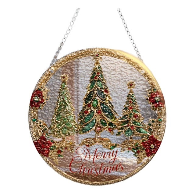 Adorno colgante para árbol de Navidad | Decoración acrílica para ventana | Disco decorativo navideño con cadena de hierro | Decoración navideña de temporada para ventanas, puertas y paredes