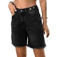 thumbnail image 2 of Jean Shorts Womens Fashion Adjustable Waist Frayed Edges Denim Shorts Soild Color Casual High Waisted Botton Summer Shorts with Pocket, 2 of 6