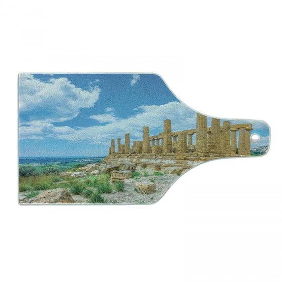 Sicily Cutting Board, Building of Juno Photo with Cloudy Sky Historical Roman Heritage, Decorative Tempered Glass Cutting and Serving Board, in 3 Sizes, by Ambesonne