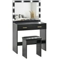 thumbnail image 1 of HOMCOM Makeup Vanity Desk and Stool Set with LED Lighted Mirror, Black, 1 of 10