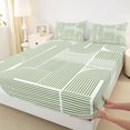 thumbnail image 5 of Castle Fairy Boho Linear Arch Pattern King Sheets 4pcs,Retro Curved Strip Graphic Bedding,White Sage Green,1 Flat Sheet, 1 Fitted Sheet and 2 Pillowcases, 5 of 7