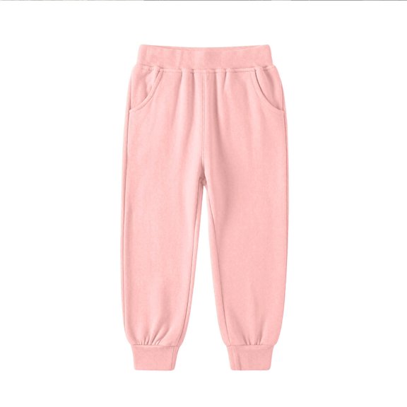 LMIIYEG Girls Sweatpants Solid Color Soft Joggers Lightweight Elastic Waist Side Pockets Athletic Active Pants(Pink,1-2 Years )