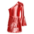 thumbnail image 6 of TiaoBug Kids Girls Latin Dance Outfit Shiny Metallic Fringe Dress One Shoulder Top with Tassels Skirts Set Red 10, 6 of 7