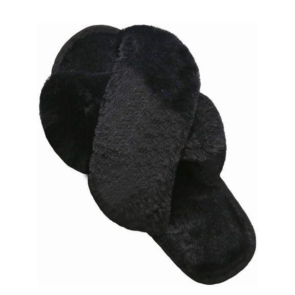 Ginisom Women's Fuzzy Slippers Cross Band Fluffy Open Toe House Slide Slipper