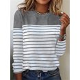 thumbnail image 5 of Tops de manga larga a rayas de contraste de Color para mujer, camiseta suelta informal cómoda, camisetas elegantes de cuello redondo para mujer, otoño, 5 of 5