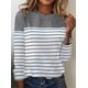 thumbnail image 4 of Tops de manga larga a rayas de contraste de Color para mujer, camiseta suelta informal cómoda, camisetas elegantes de cuello redondo para mujer, otoño, 4 of 4