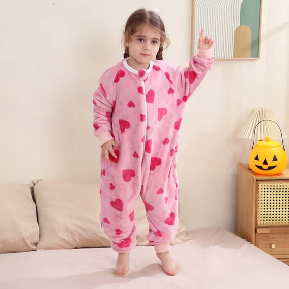 Eltusu Girls Flannel Bodysuit, Long Sleeve Cute Zipper Warm Winter Romper Pink Size 0-1T