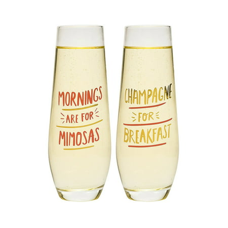 Novelty Bar Drinkware Champagne for Breakfast and Mornings are for Mimosas Stemless Champagne Glasses (2pc