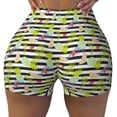 thumbnail image 2 of Rateoe Striped With Palm Tree Branches Printed Power Workout Shorts for Women Tummy Control Squat Proof Ribbed Thick Seamless Scrunch Active Short-Medium, 2 of 8