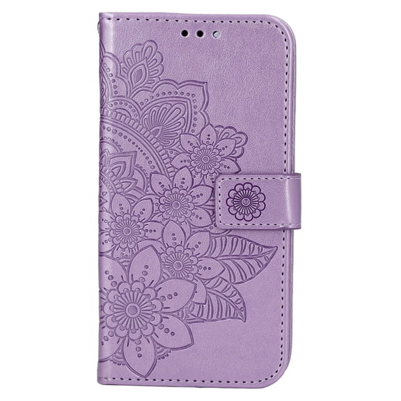 Suodoka Phone Wallet Case With Card Slot Stand PU Leather Flower Embossed Protective Flip Cover for iPhone 13 Purple (6.3 inches / 16 cm)