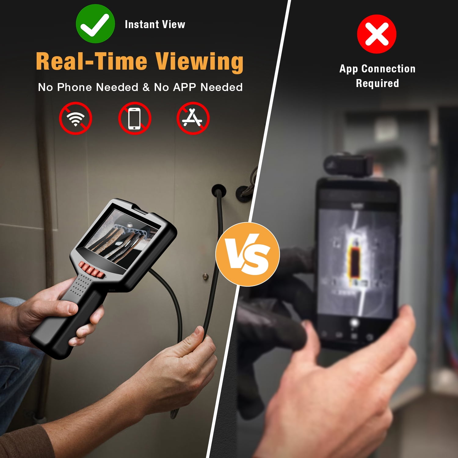 Askmuse 1080P Endoscope Camera with Light, 4.3in LCD Inspection Scope with 16.4ft Waterproof Semi-Rigid Cable, 3X Zoom LED Borescope Camera for Pipe Drain Sewer Automotive Tool Use