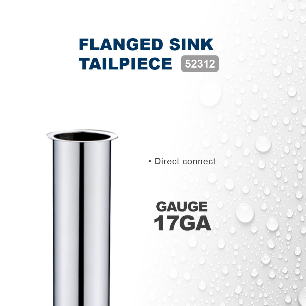 Highcraft 23125 Flanged Sink Tailpiece for Tubular Drain Applications, 1-1/2 in. x 12 in., 17GA Chrome Plated Brass