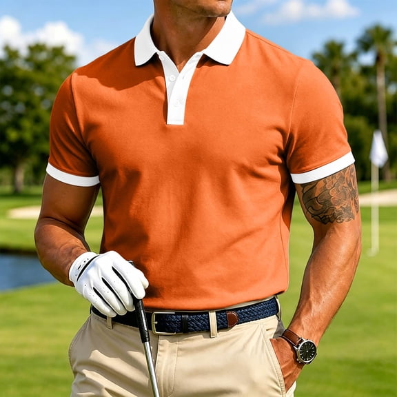 Breeze Polo Shirts for Men Color Block Henley Short Sleeve T Shirts Causal Athletic Golf Tees, 3XL