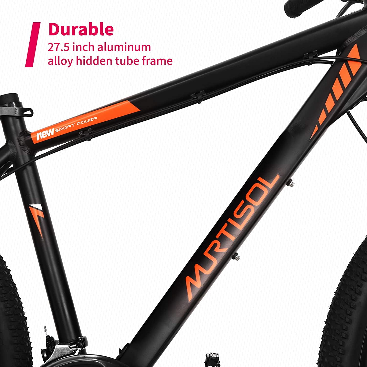 Murtisol 27.5inch Aluminum Electric Mountain Bike 21 Speed Shift Lightweight Commuter Large-capacity Hidden Lithium Battery Pedal Assist Power LED Meter Suspension Fork Orange Black