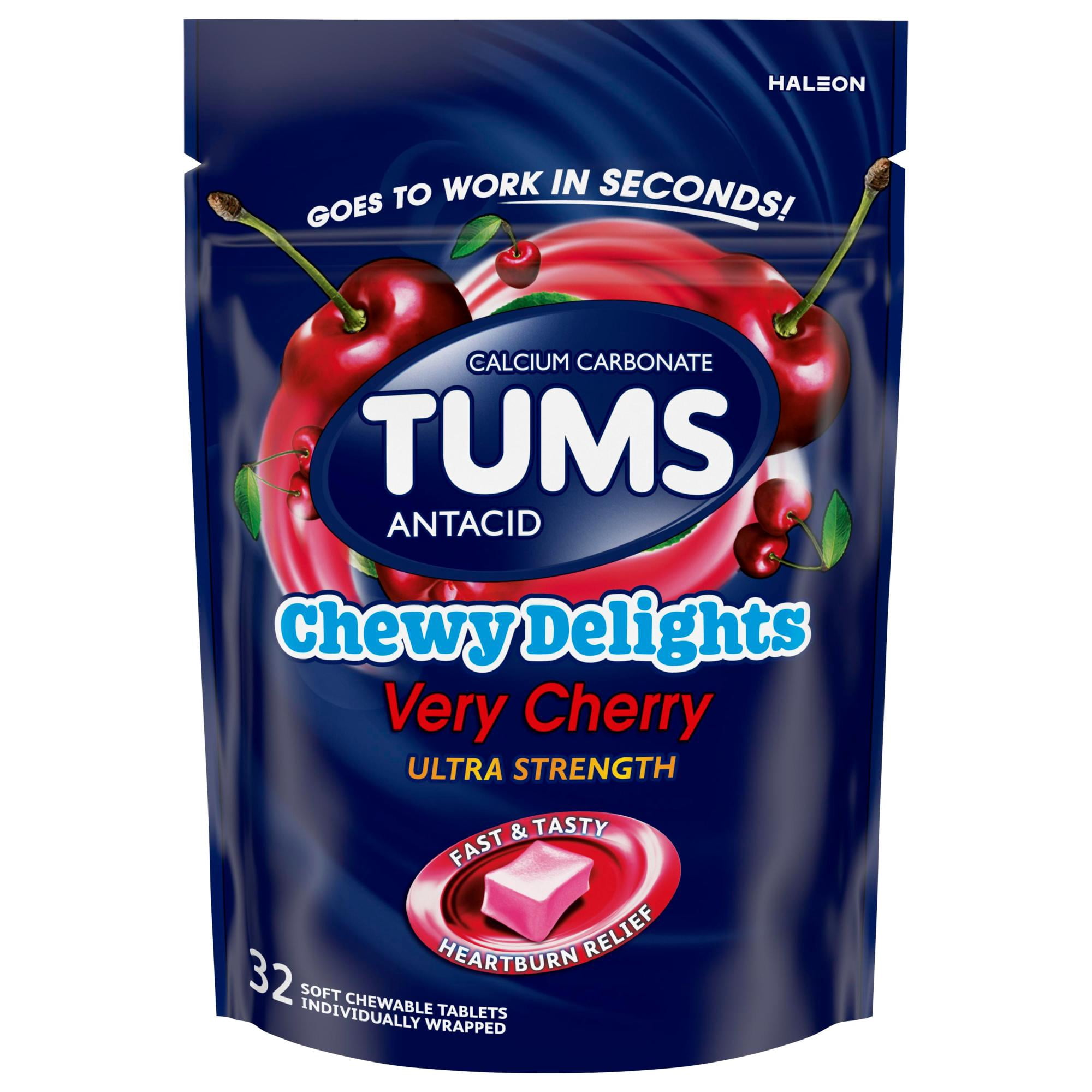 Tums Chewy Delights Ultra Strength Heartburn Relief Antacid Soft Chews, Very Cherry, 32 Count