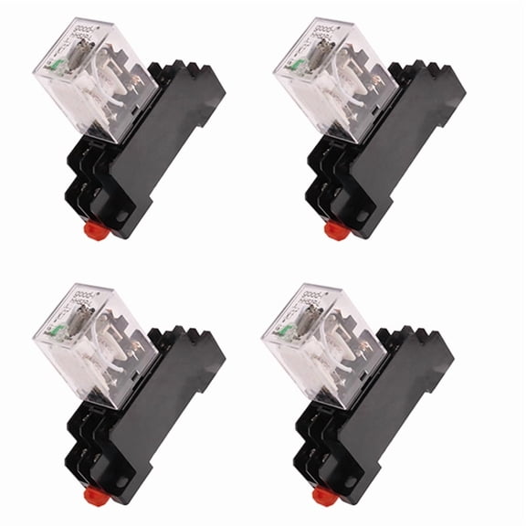 4X HH52P DC 24V Coil DPDT 8 Pins Electromagnetic Power Relay with DYF08A Base, Black Clear Blue