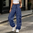 thumbnail image 2 of Venzia Women Drawstring Cargo Jogger Pants Loose Wide Leg Streetwear Trousers, 2 of 6