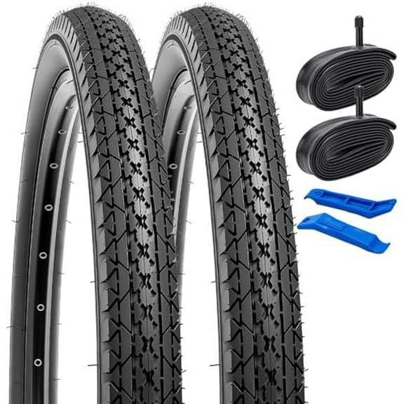 2-PCS 26" Cruiser Bike Tires 26x2.125 57-559 and 26" Heavy Duty Bike Tubes Schrader Valve Compatible with 26x2.0 26x2.10 26 x 2.125 26x2.15 Bike Bicycle Tires and Tubes (Y-1119)