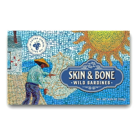 Skin & Bone Wild Caught Portugese Sardines in Extra Virgin Olive Oil, Pack of 12, 4.25oz. Handpacked, Wild Caught