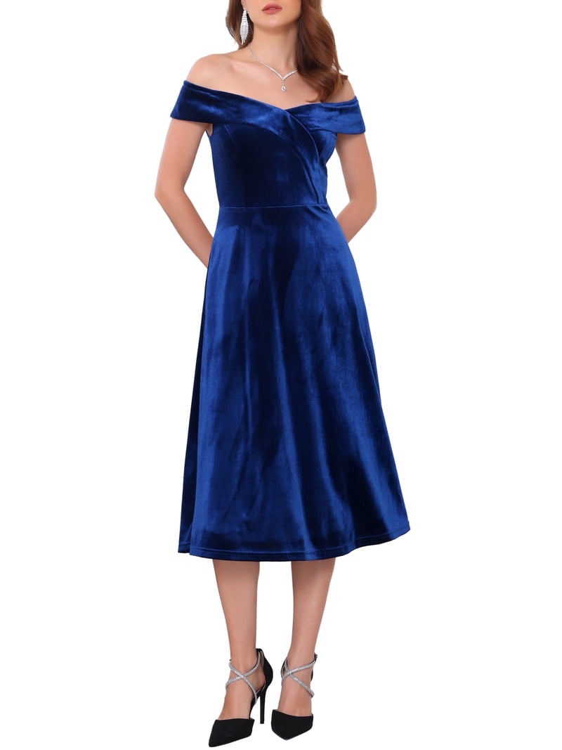 INSPIRE CHIC Women's Velvet Dress Off the Shoulder Vintage Cocktail Evening A-Line Dresses L Royal Blue - Walmart.com INSPIRE CHIC Women's Velvet Dress Off the Shoulder Vintage Cocktail Evening A-Line Dresses L Royal Blue - Walmart.com