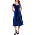 thumbnail image 2 of INSPIRE CHIC Women's Velvet Dress Off the Shoulder Vintage Cocktail Evening A-Line Dresses L Royal Blue, 2 of 6
