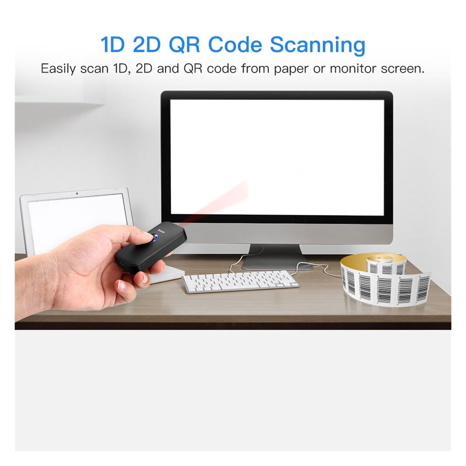 Mini Portable 1D 2D Barcode Scanner, QR Code Screen Image Reader PDF417 Data Matrix USB Wired Scanning 2.4G ,High-Speed Capture