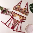thumbnail image 1 of Lencería sexy de cuatro piezas con bordado de alta gama y pequeñas flores multicolores, 1 of 6