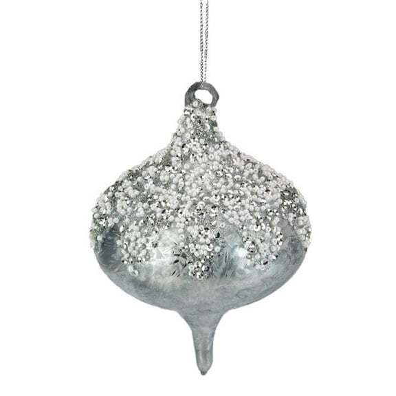 4 in. Beads & Sequins Glass Onion Christmas Ornament, Silver