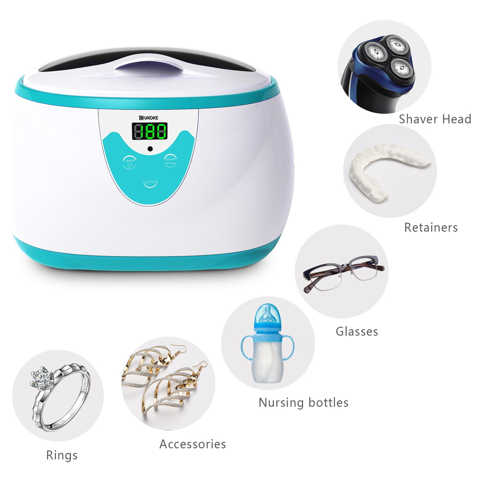Ukoke UUC06G Ultrasonic Jewelry Cleaner with 42kHz Sonic Waves and 600ml Stainless Steel Tank