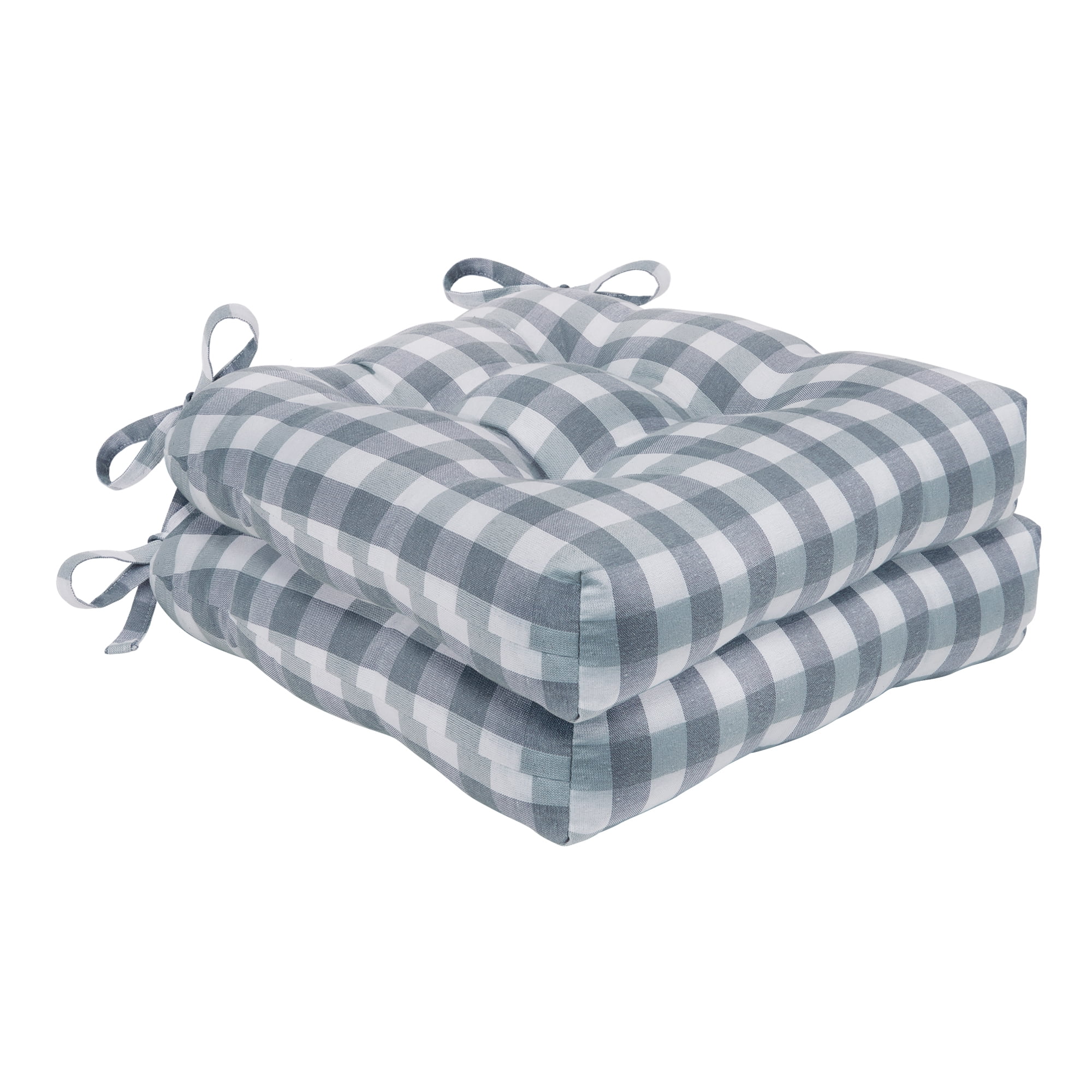 Choose Size Gray Plaid Tufted Seat Cushion w/ Ties for Kitchen Dining Chair 