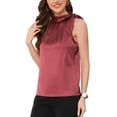 thumbnail image 4 of INSPIRE CHIC Women's Satin Tank Tops Sleeveless Bow Tie Neck Solid Work Blouses L Light Red, 4 of 6