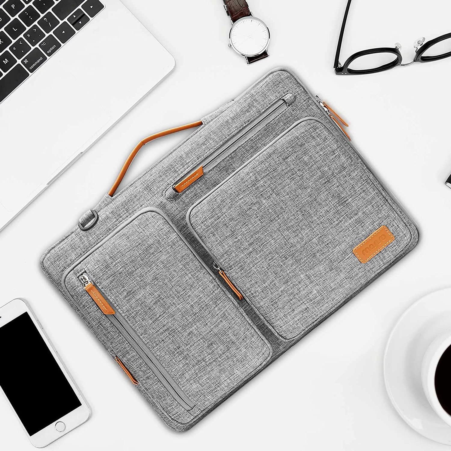 Mosiso 15.6 16 inch Laptop Shoulder Bag Sleeve Case, Compatible with MacBook Air/Pro Lenovo Acer Asus Dell Lenovo HP Samsung Notebook, Computer Bag Briefcase,Gray