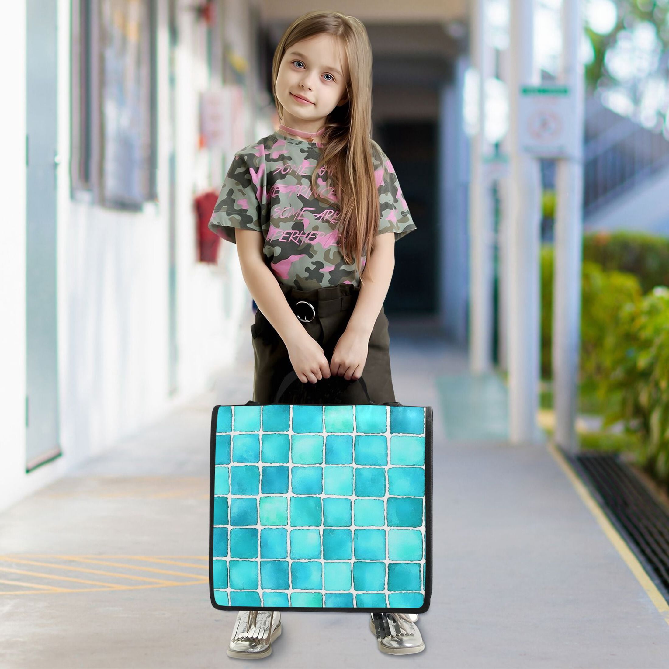 ALAZA Zipper Binder Turquoise Checkered 3 Ring Trapper Keeper File Folder Organizer Bag