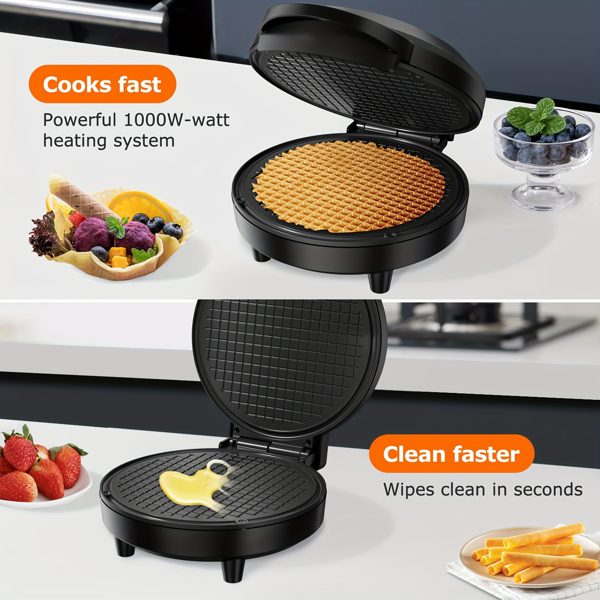 Electric Waffle Cone Maker with Overheat Protection, 6.8" Ice Cream Cone Machine, Nonstick Waffler for Homemade Treats Or Family Activities, Perfect for Mother'S Day