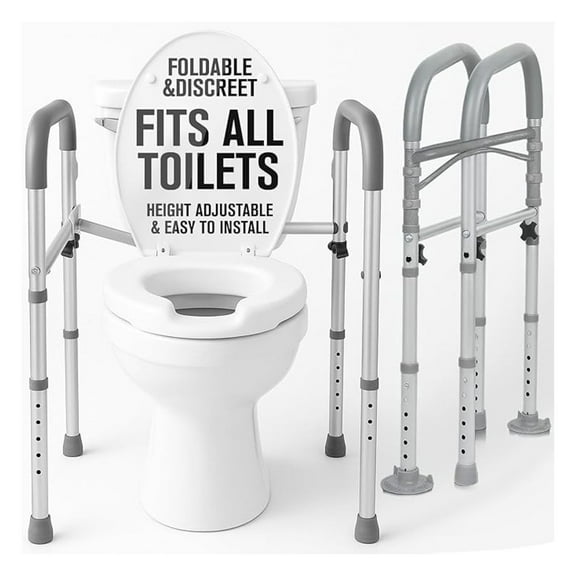 Toilet Safety Rail for Handicapped & Seniors - Folding Bathroom Frame w/Handles for Elderly & Disabled - Standalone Grab Bar w/Arms - Toilet Seat Assistance Support Stand Up Assist Device