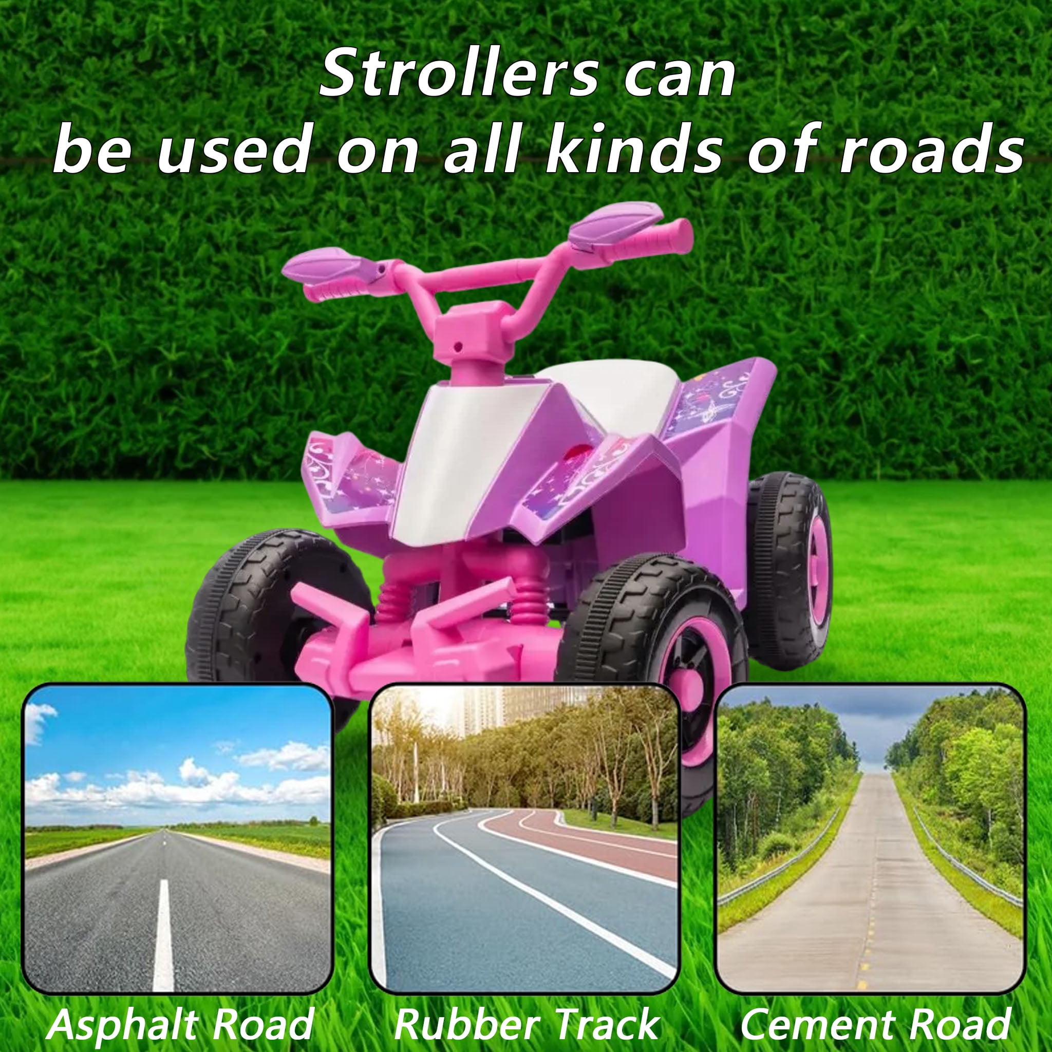 Juuar 6V Kids Ride on Car with Lights & Music, 4WD Electric Vehicles Toys Gifts with Rear Rack, Fun Ride on ATV for Girls Boys Age 3+, Pink