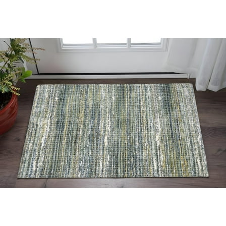 2' X 3' Green And Blue Geometric Distressed Area Rug