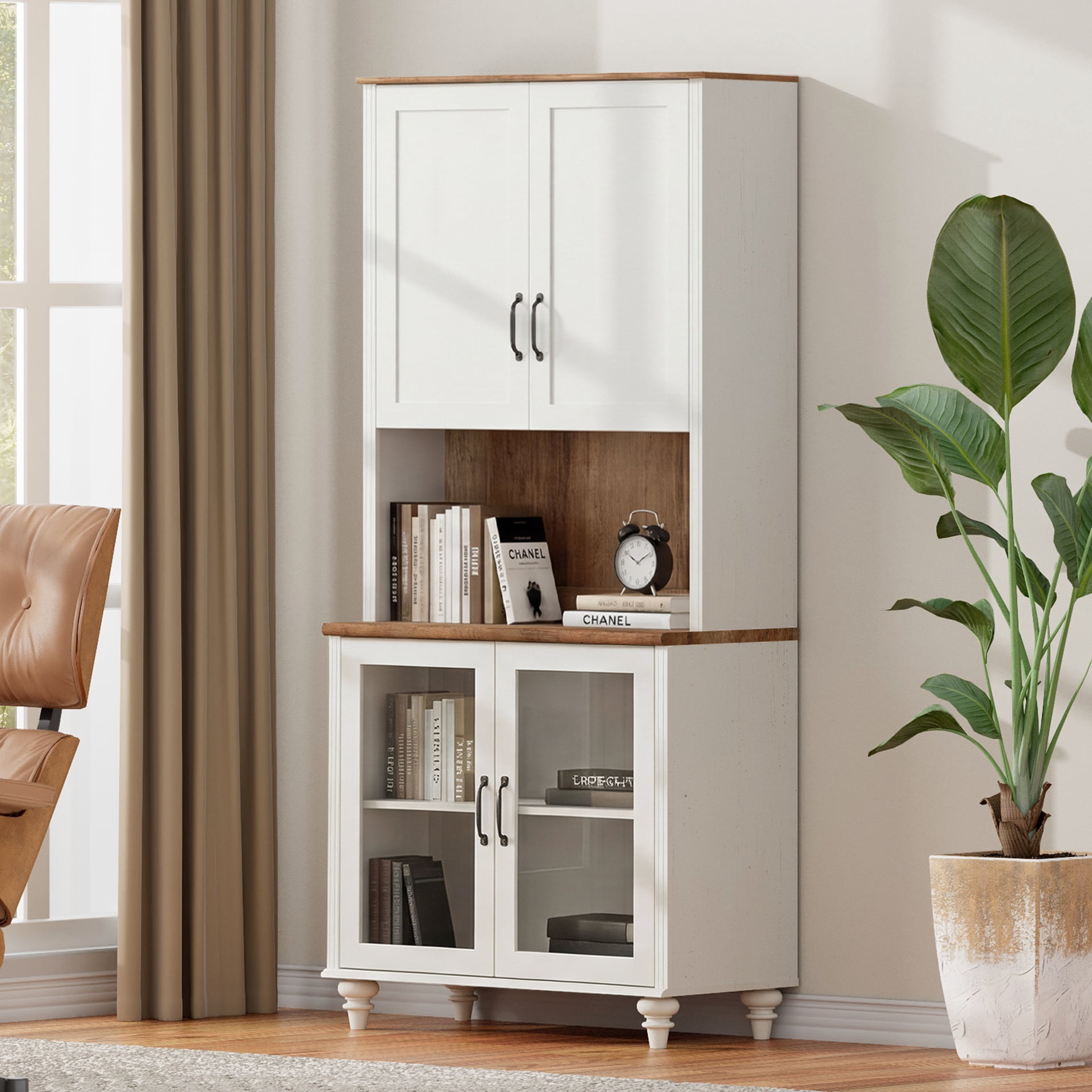 White 5-Tier Bookcase with Adjustable Shelf, Farmhouse Library Wooden Bookshelves for Living Room, Office, Study Room