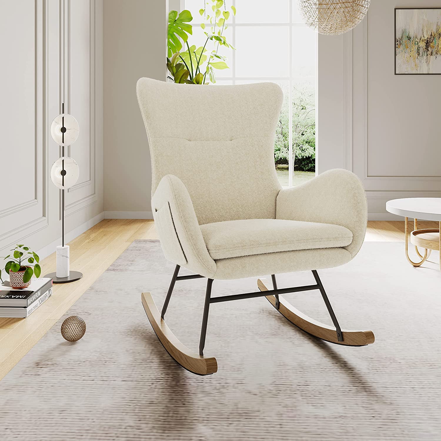 Nursery Rocking Chair with Soft Sherpa Material Comfortable Glider Chair for Nursery, Baby