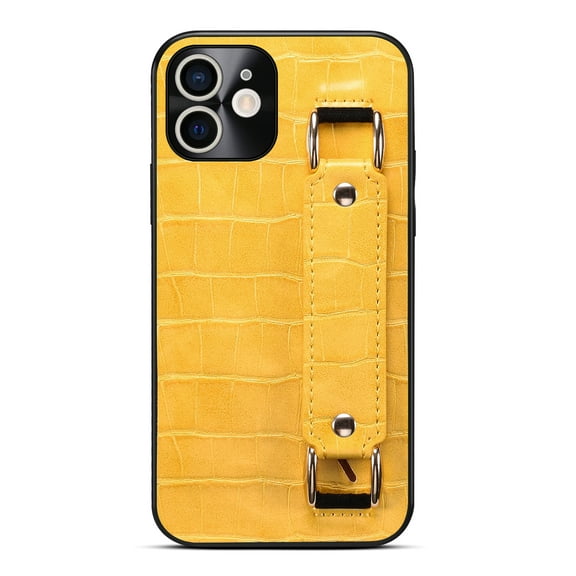 iPhone 12 6.1 Inch DW Wristband Hand Strap Case, Hidden Card Slot Soft TPU Slim Drop Shock Resistant Phone Cover Case  iPhone 12, Yellow