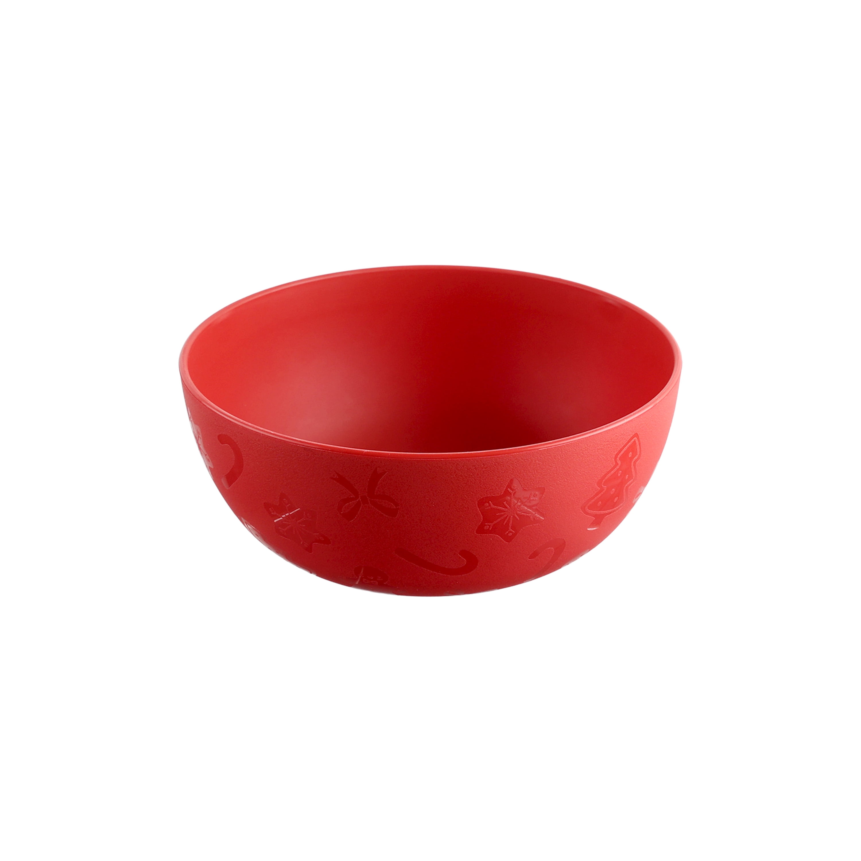 (12 pack) Mainstays 38 Ounce Round Plastic Etched Holiday Bowl, Red