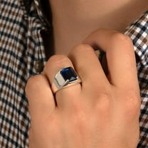 Blue Sapphire Gemstone 925 Sterling Silver Ring for Men's Sapphire Statement Ring Father's Signet Ring Gift for Him